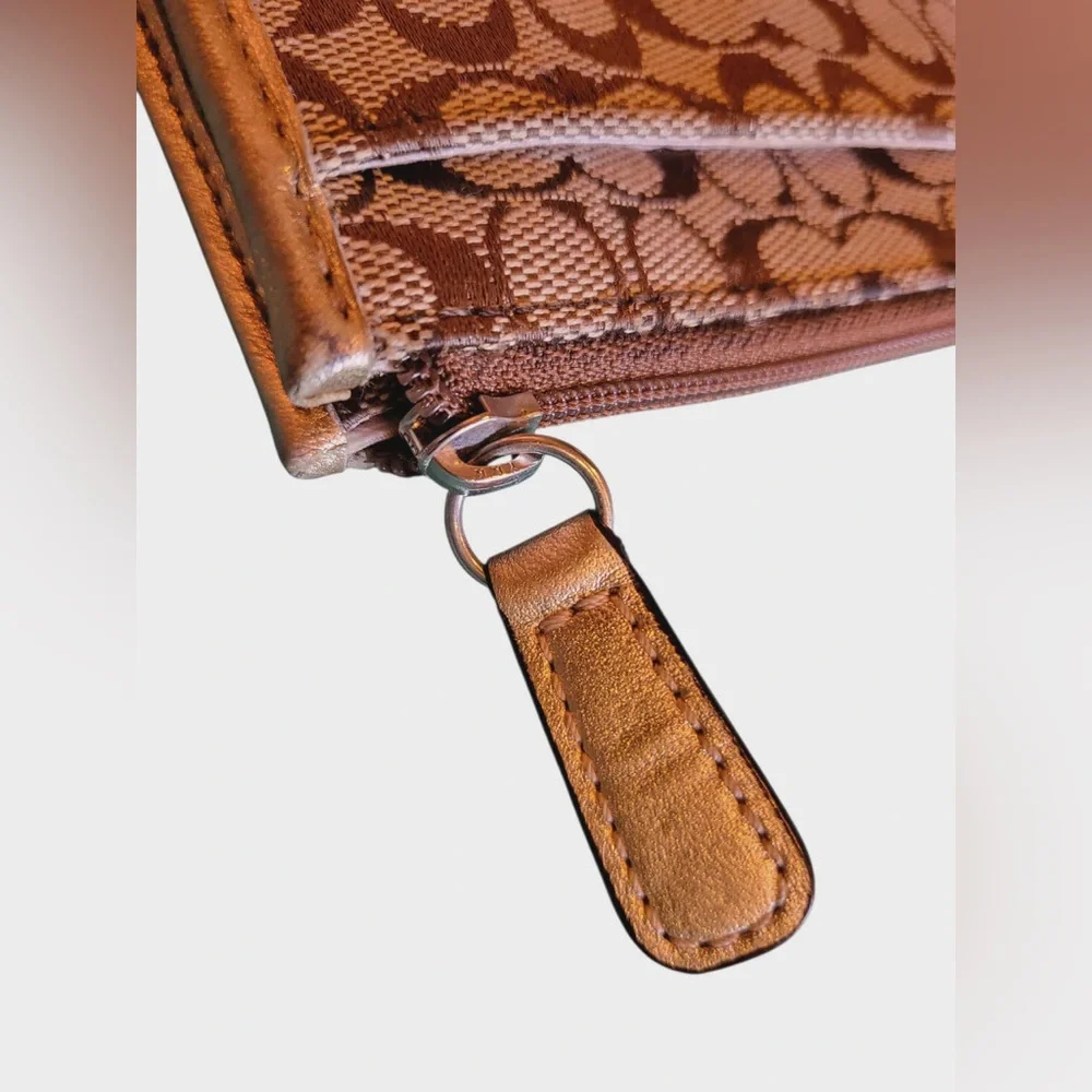 Coach Tan and Brown Signature Coin Purse - Picture 5 of 10